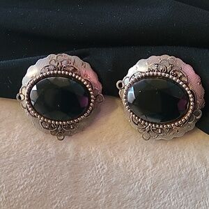 Black Onyx and Silver Cabachon Earrings